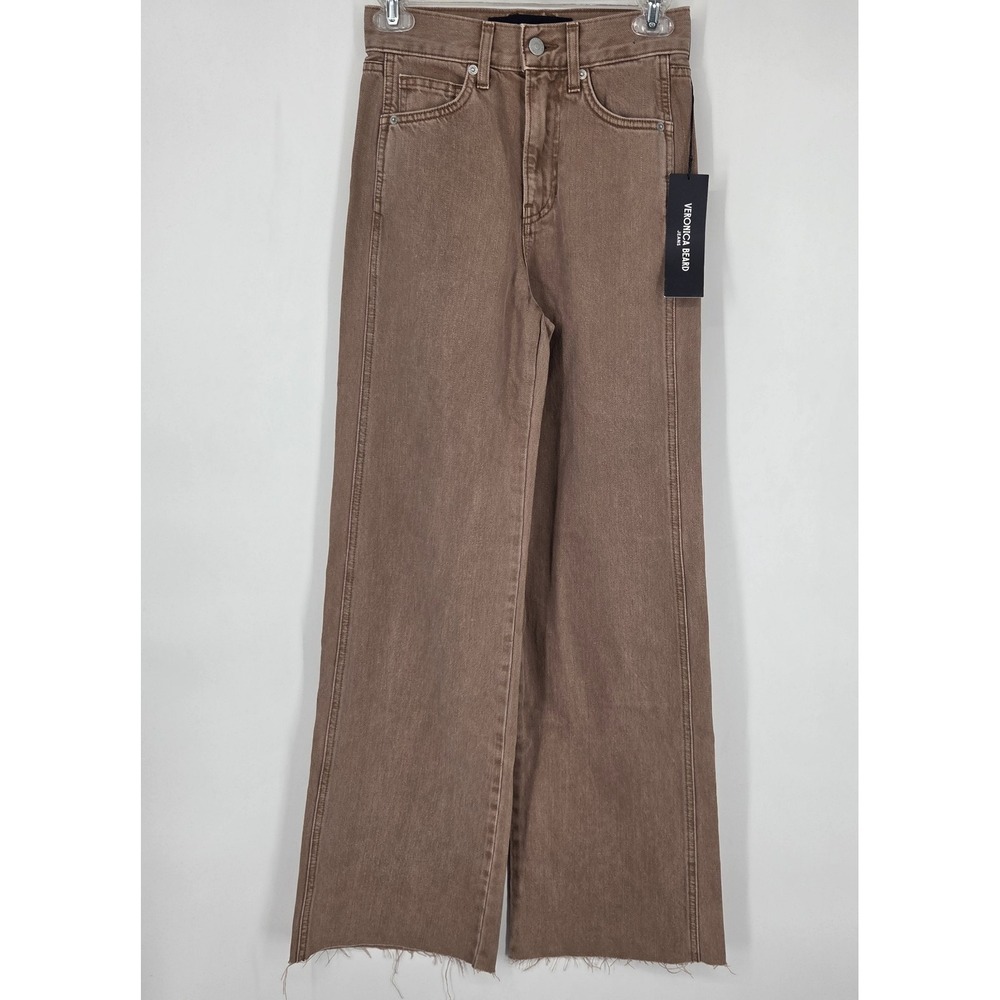 NEW Veronica Beard Jeans Women 23 Brown Taylor High Rise Relaxed Wide Leg 32"